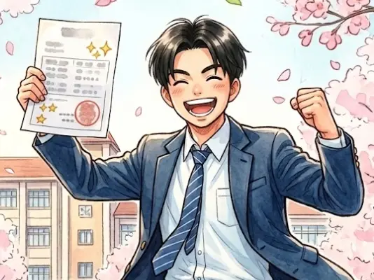 成績が上がって喜ぶ男子生徒