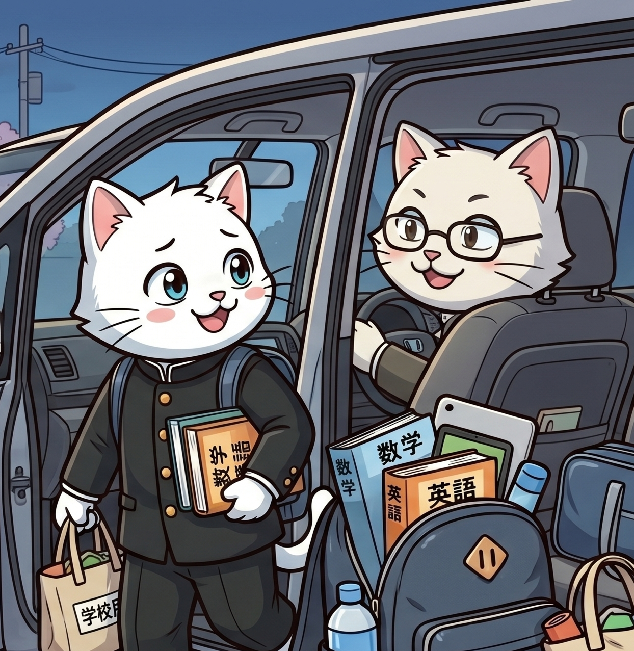 車で迎えに来てもらう中学生